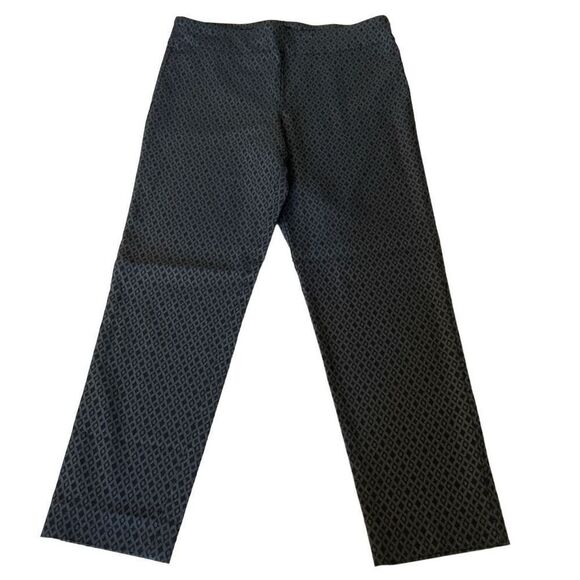 Krazy Larry Pants Straight Leg Pull On Diamond Print Blue Grey Stretch Women 14 - Picture 8 of 12